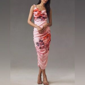 BHLDN by Anthropologie Callie Sleeveless Ruched Printed Charmeuse Midi Dress